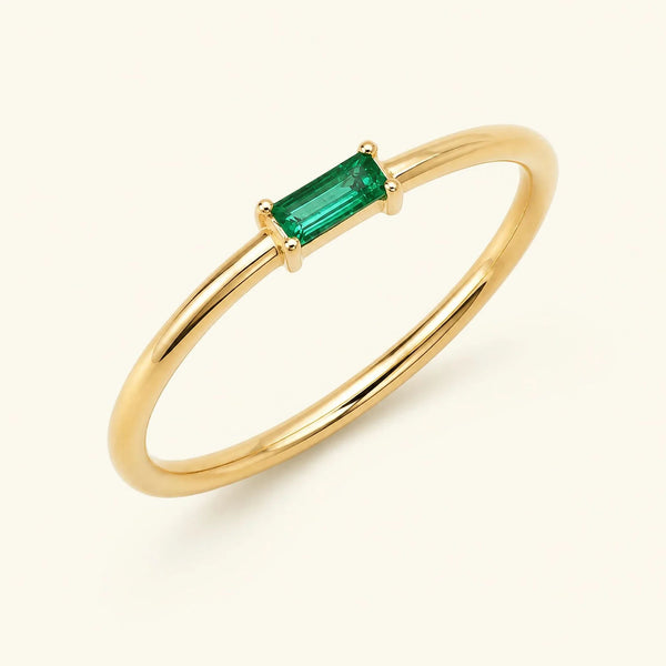 Shanti solitaire engagement ring emerald baguette — 18K vermeil — side view