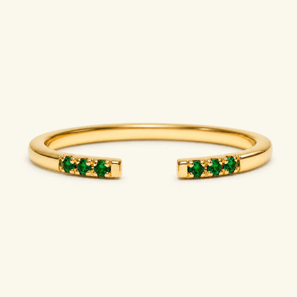 Fine open ring pavé emeralds in yellow gold