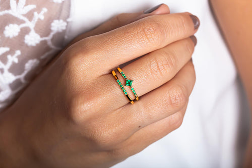 Vermeil engagement ring set with an emerald by Mayuri
