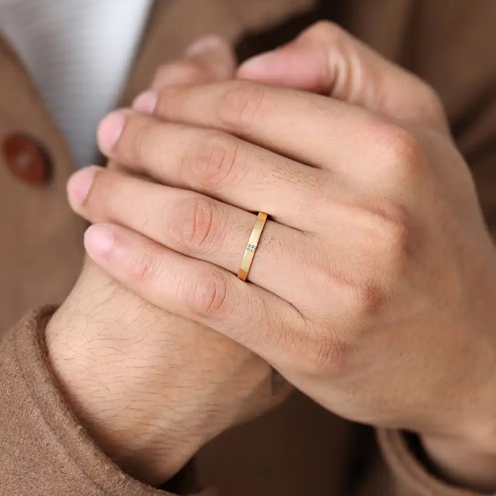 Diamond wedding ring for men worn on finger