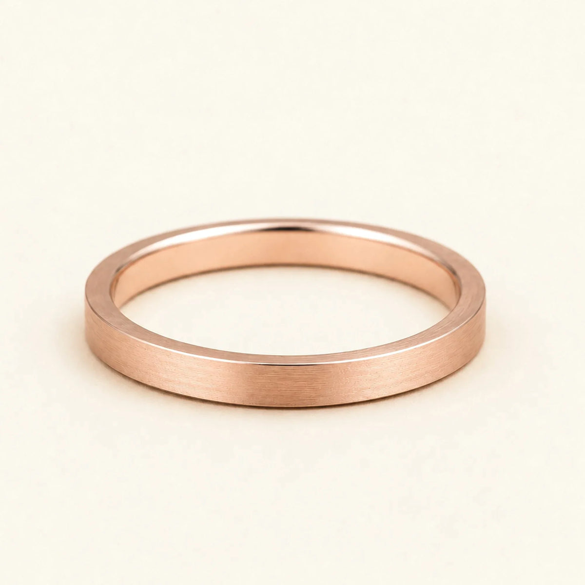 Kanso brushed flat wedding band in 18k rose gold, matte flat ring