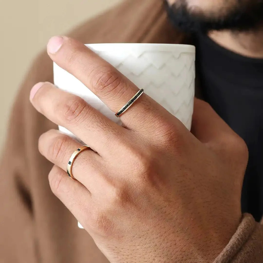 Mangal and Viyom black diamond men's ring in 18-carat gold