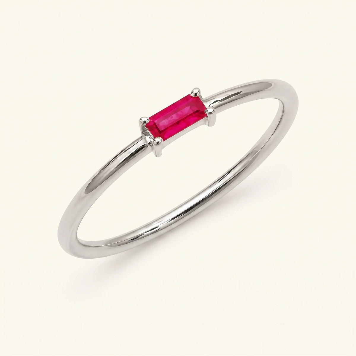 Ruby solitaire ring white gold baguette