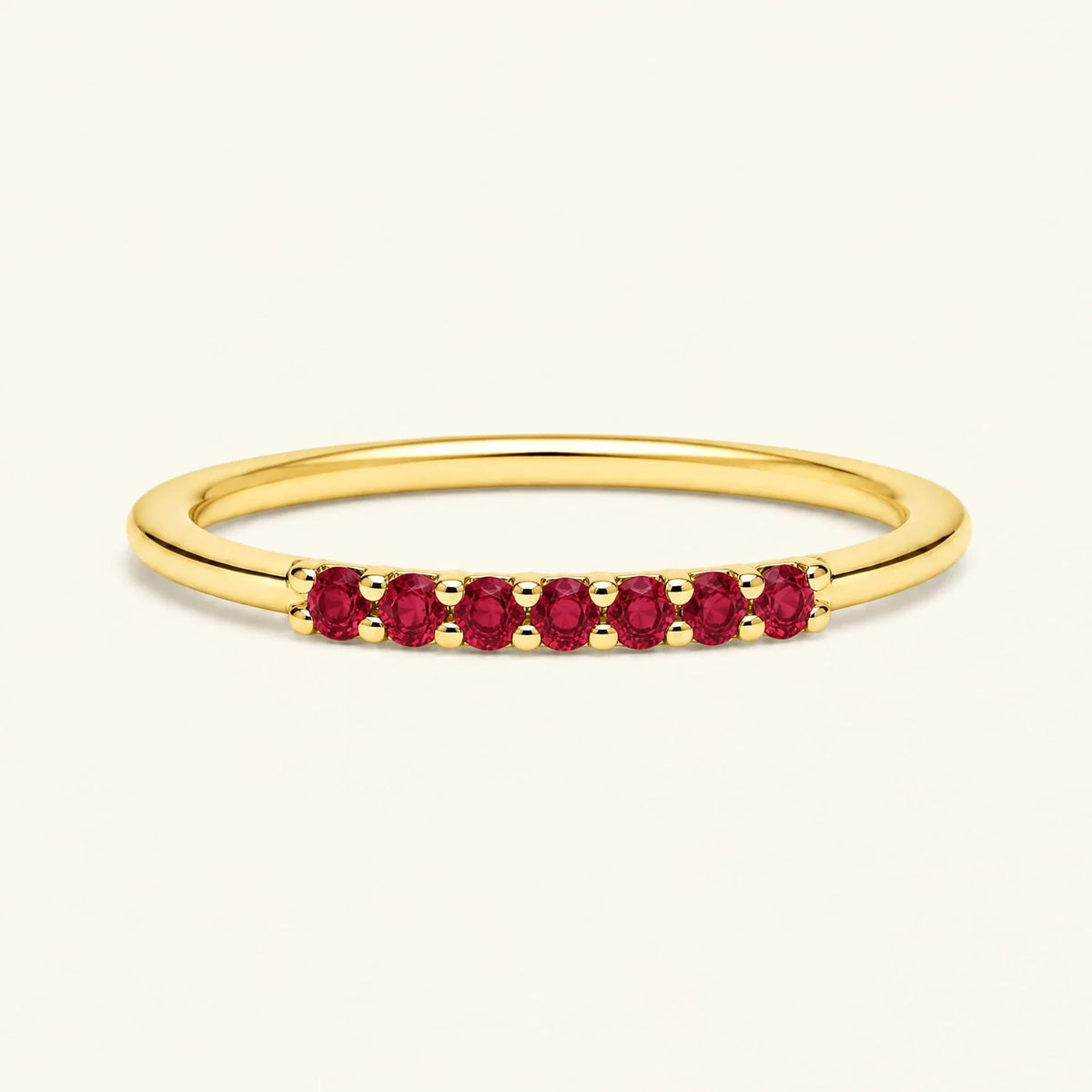 Vadha pavé wedding ring set with 7 rubies in yellow gold