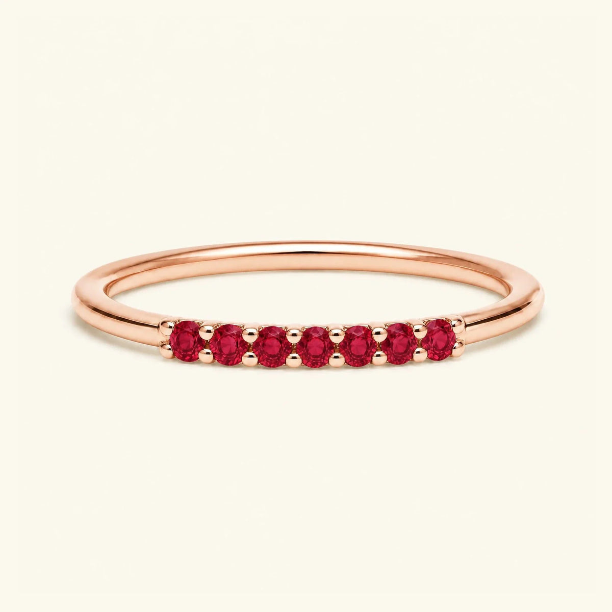Vadha pavé wedding ring set with 7 rubies in rose gold