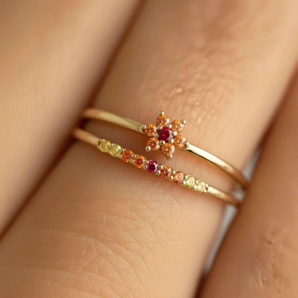 Surya Kiran sunset sapphire orange and yellow ring for women