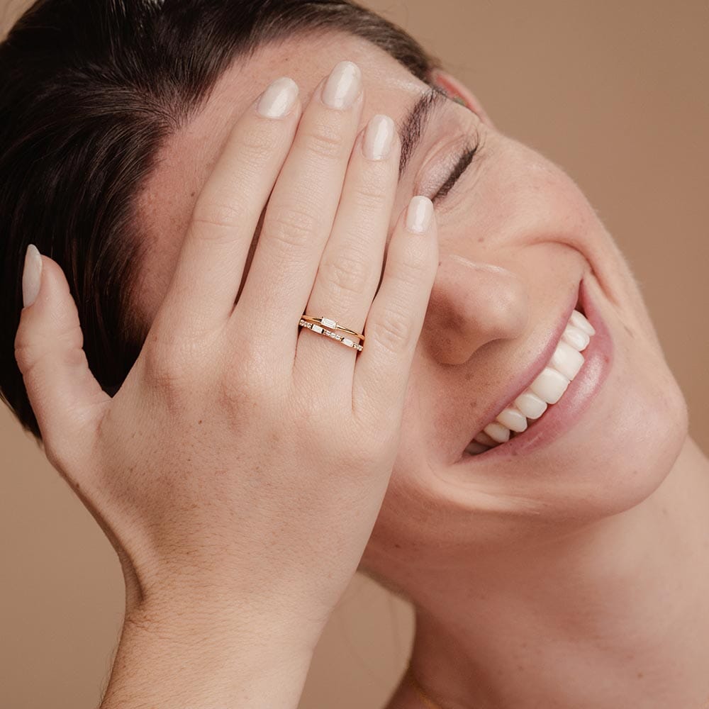 combination of Shanti diamond ring and Moksha diamond ring