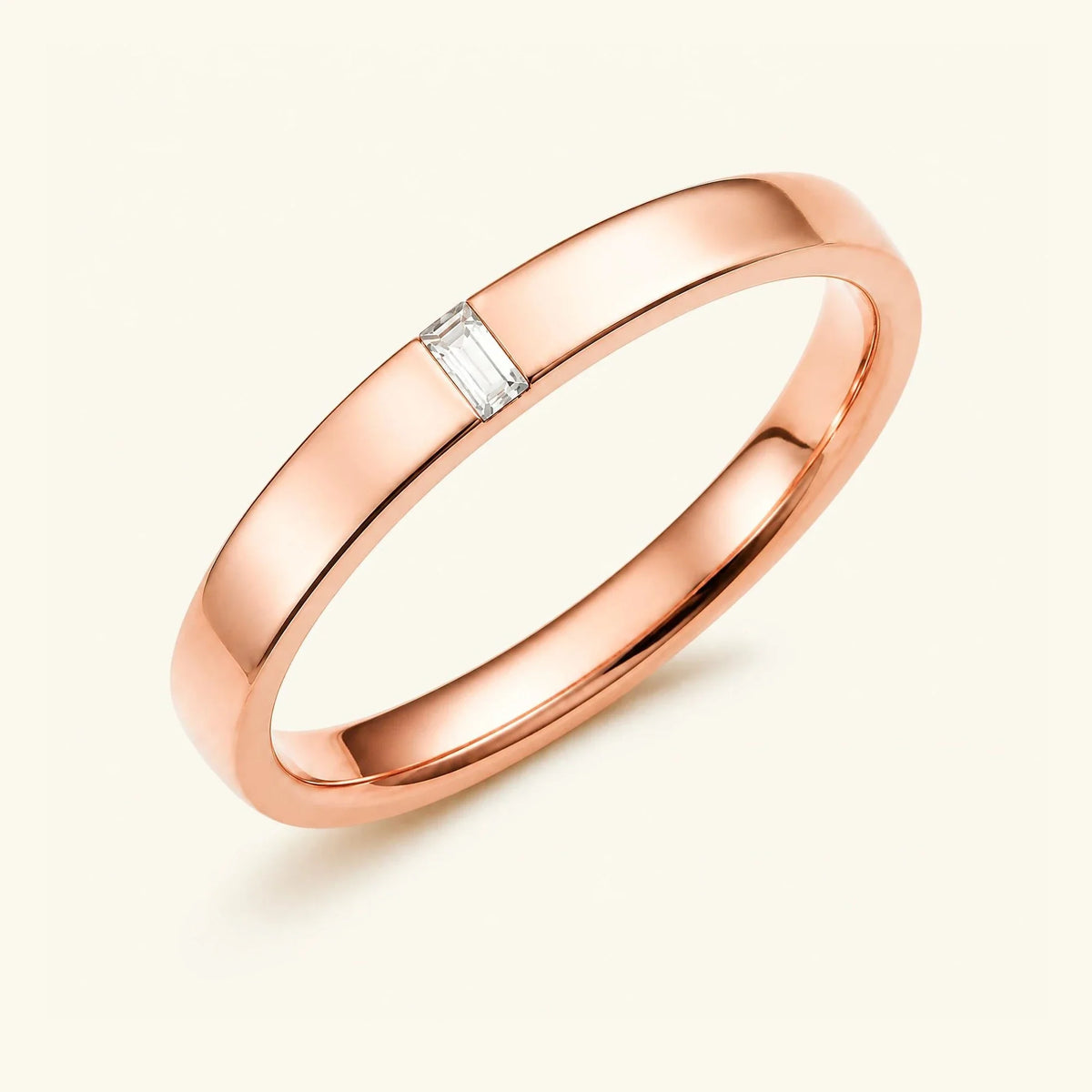 Baguette cut white diamond solitaire ring for men in rose gold