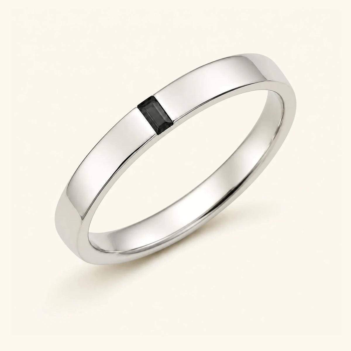 Solitaire baguette black diamond ring men's white gold