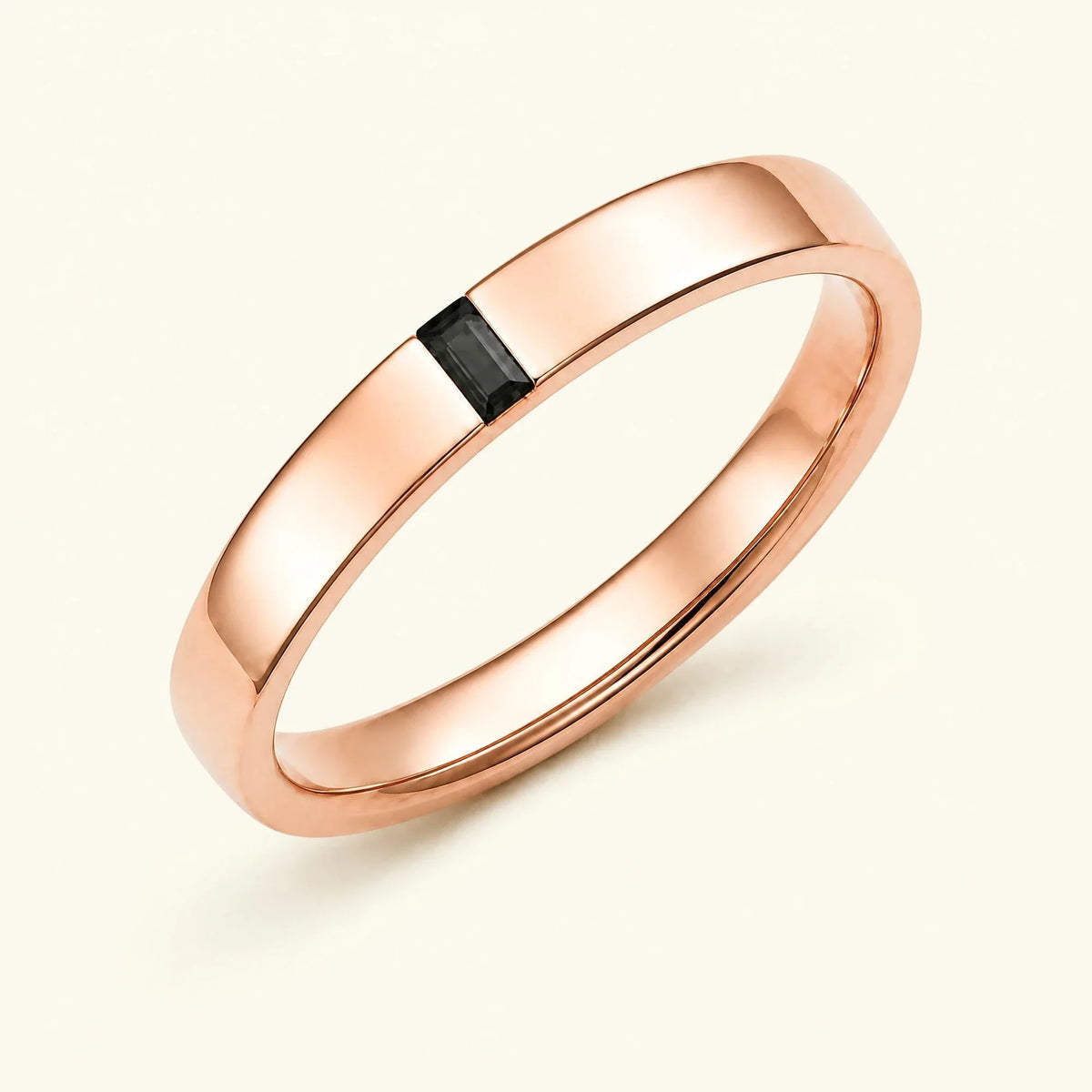 Solitaire baguette black diamond ring men's rose gold
