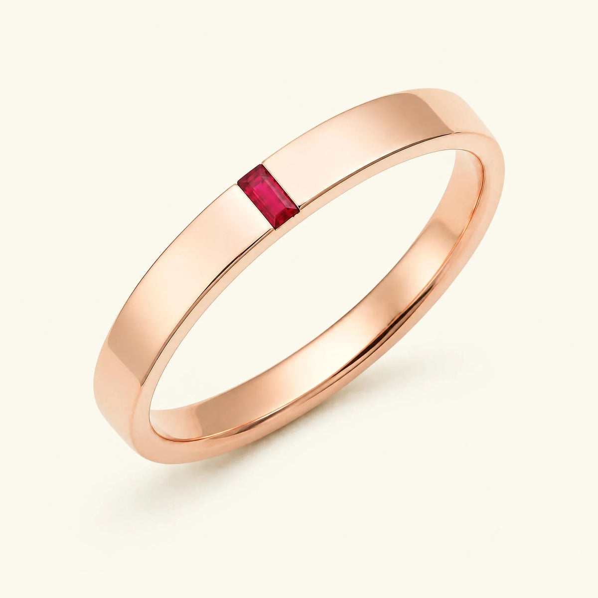 Solitaire baguette cut ruby ring for men in rose gold