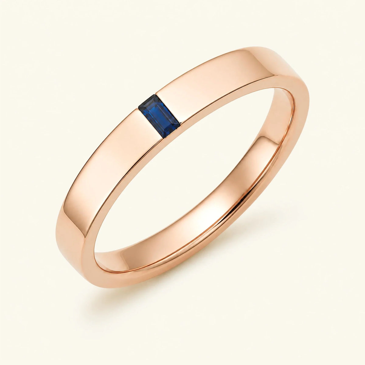 Baguette cut sapphire solitaire ring for men in rose gold