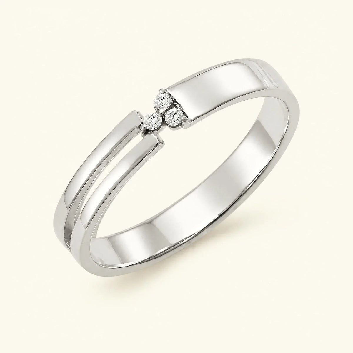 White diamond three-stone ring for men in white gold
