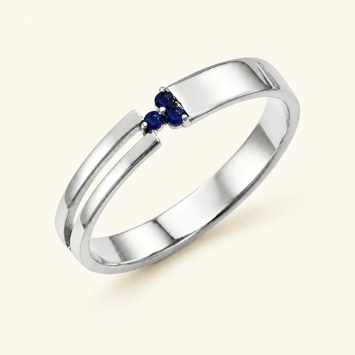 Three stone sapphire ring for men in white gold