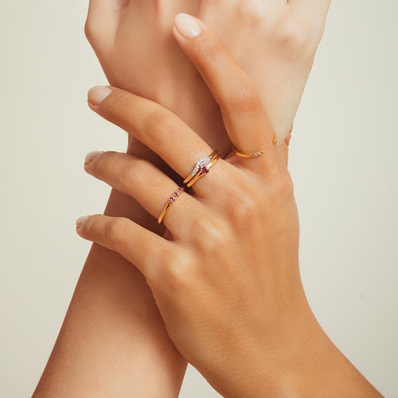 yellow vermeil gold ruby ​​and diamond ring