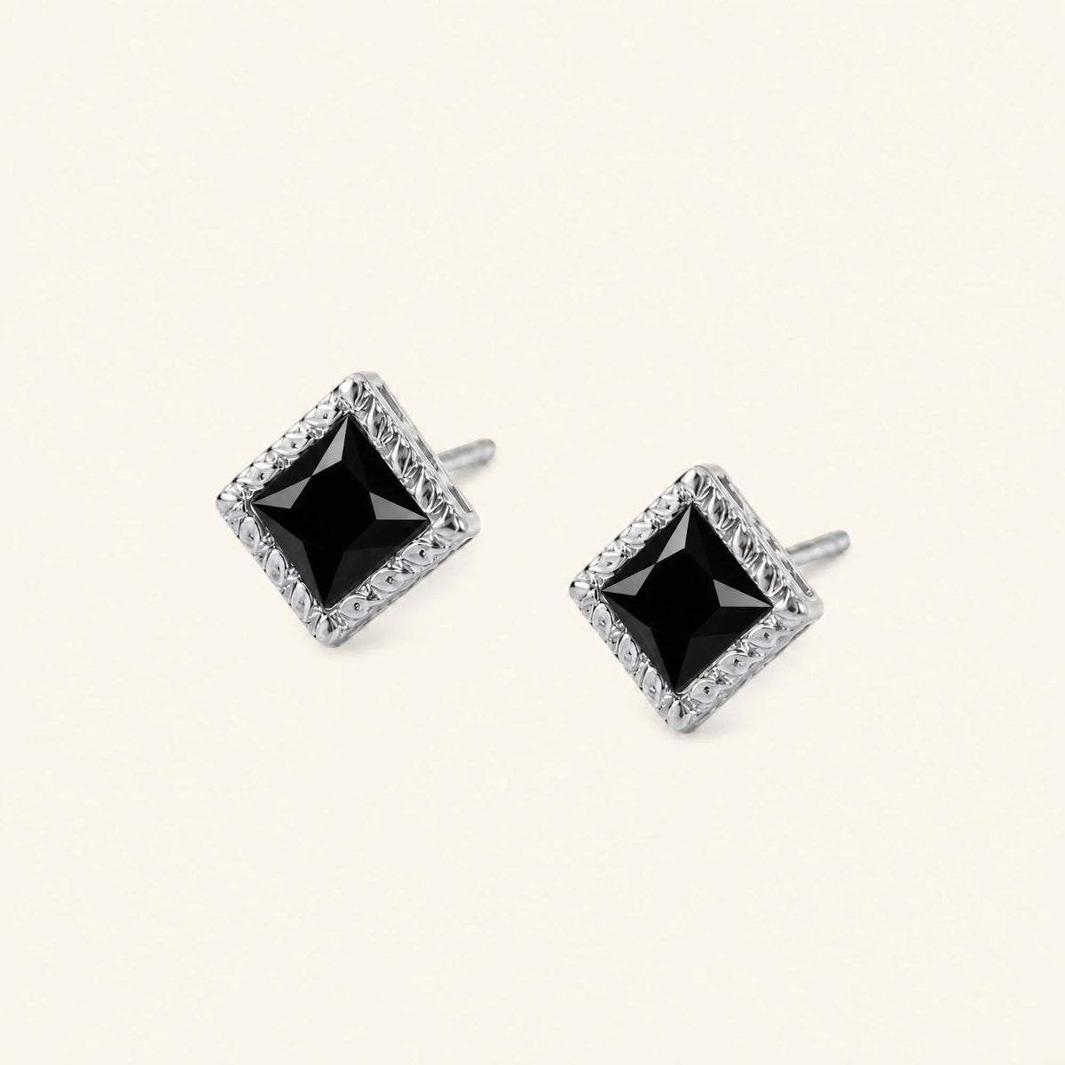 Indrani black diamond earrings, princess cut in twisted rope setting, 18K white gold