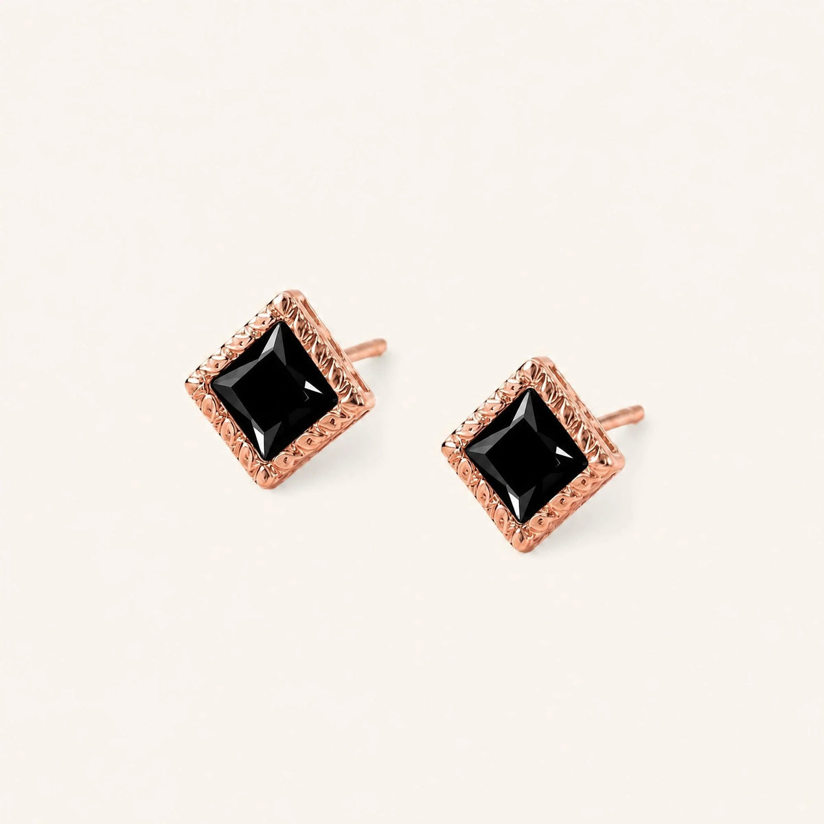 Indrani black diamond earrings, princess cut in twisted rope setting, 18K rose gold