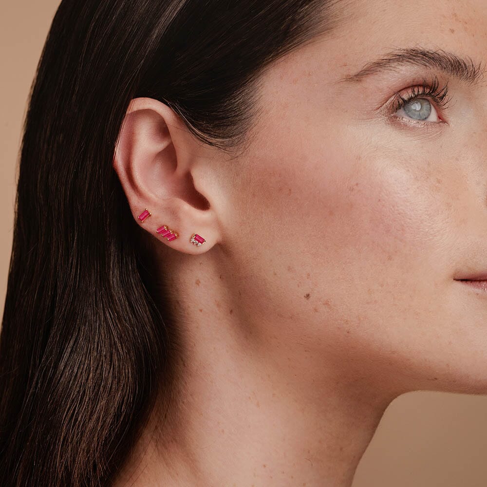 Ruby and baguette earring set