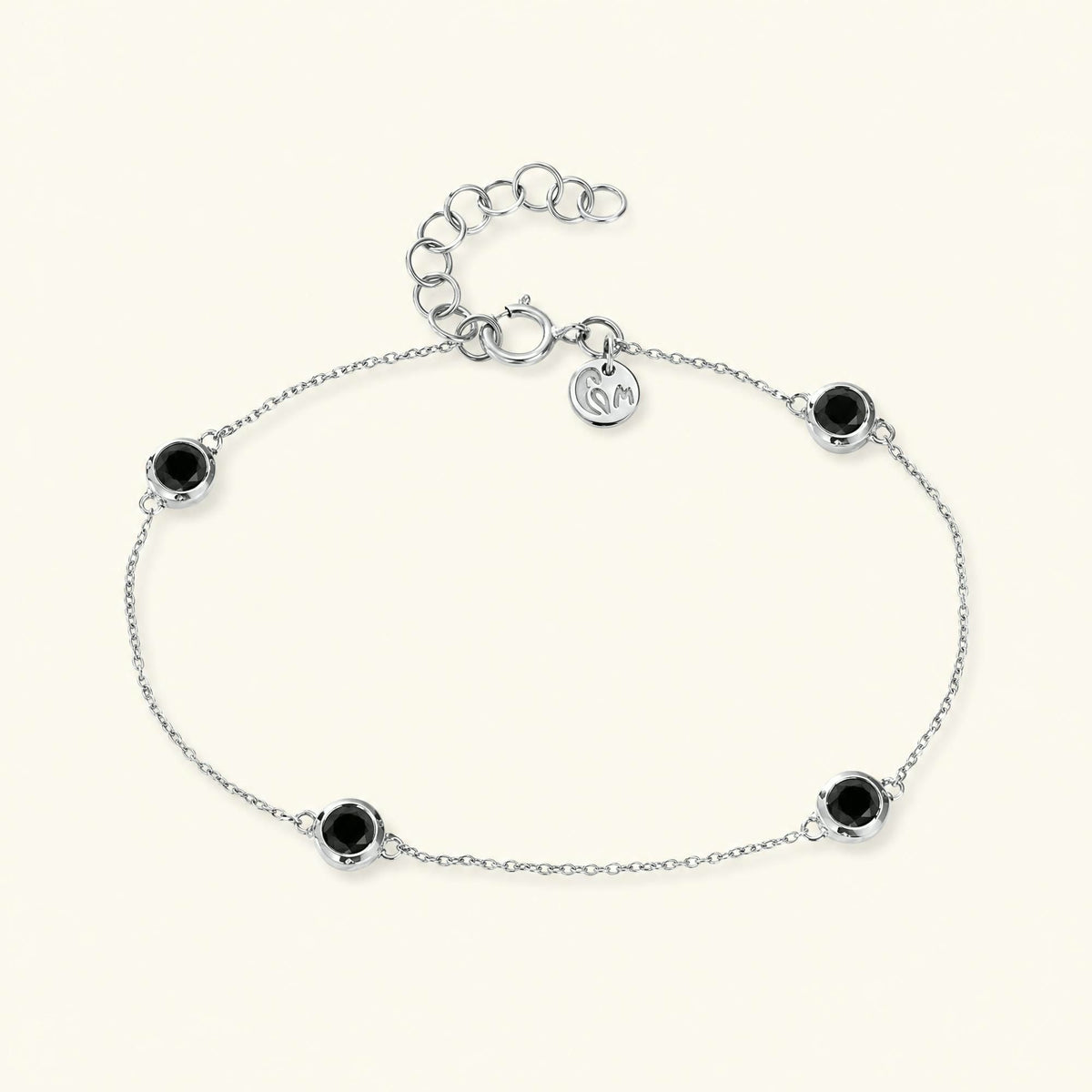 Black diamond bezel bracelet in white gold