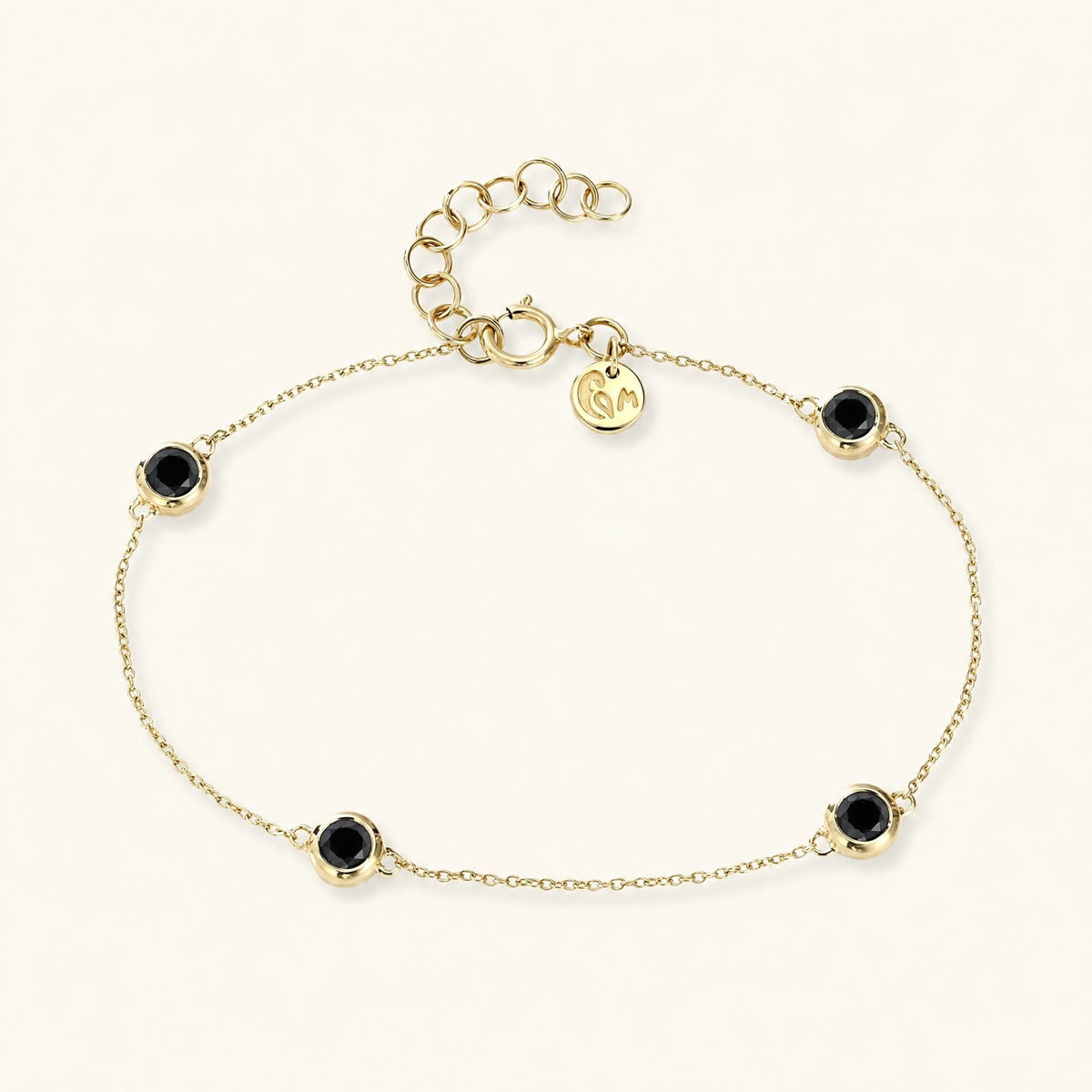 Black diamond bracelet closed settings yellow gold 4x4mm