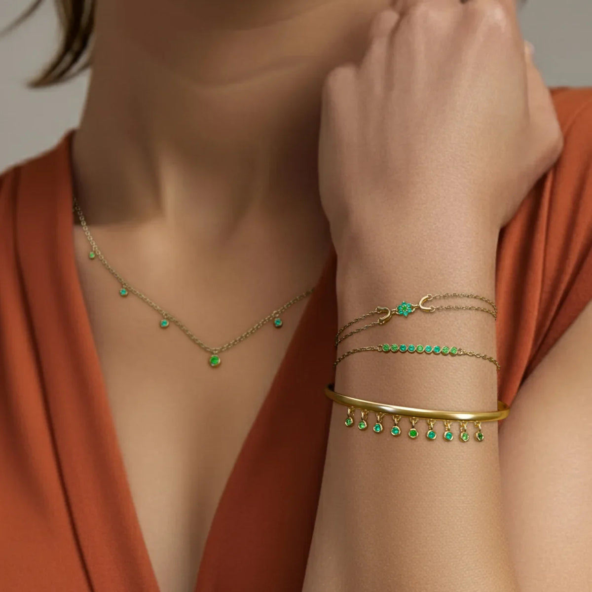Canopy emerald Surya Noor Megha bracelets