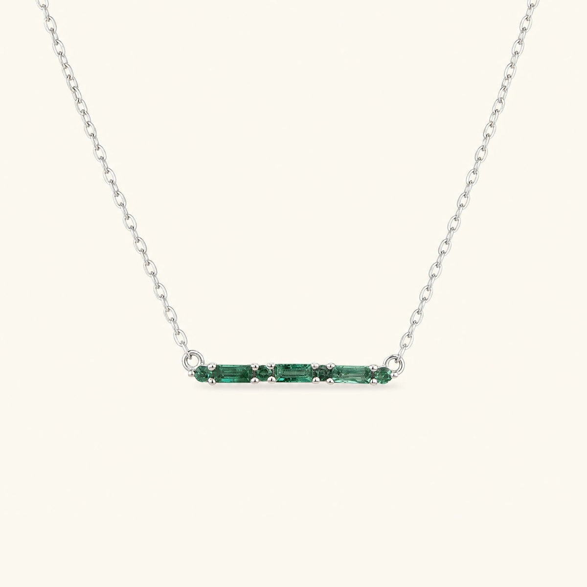 Bhagya necklace geometric emerald baguette cut white gold