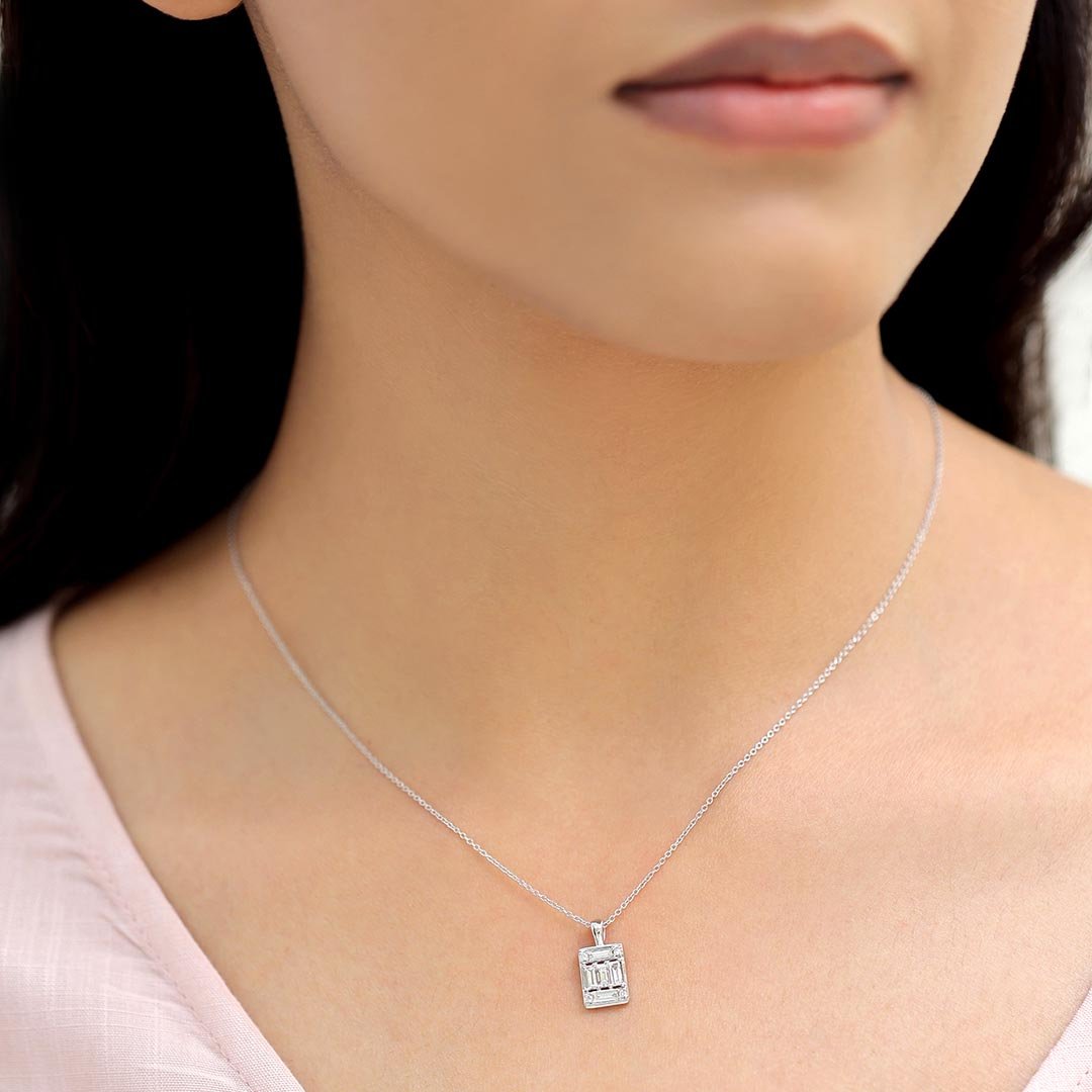 geometric diamond necklace in white gold