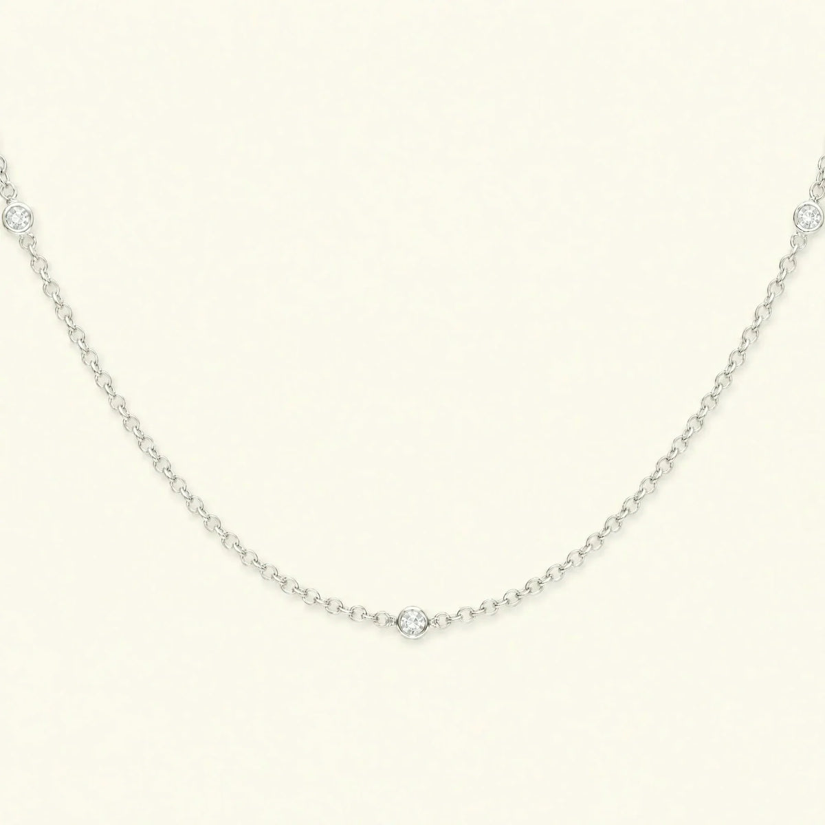 Asonya 18K white gold diamond necklace, 3 natural close-set diamonds