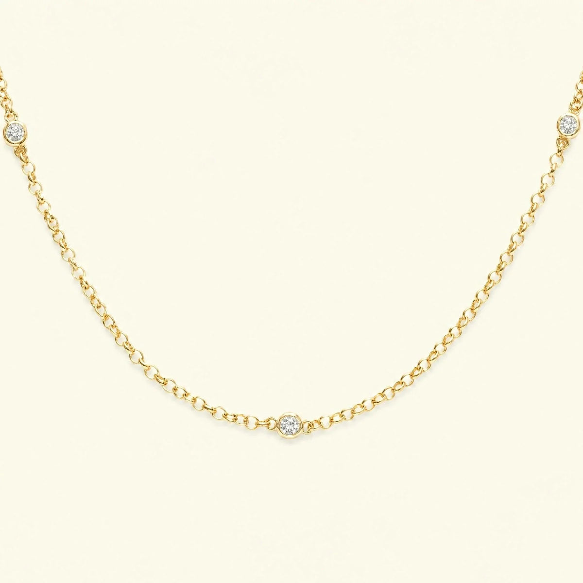 Asonya 18K yellow gold diamond necklace, close-set 3 diamonds fine chain