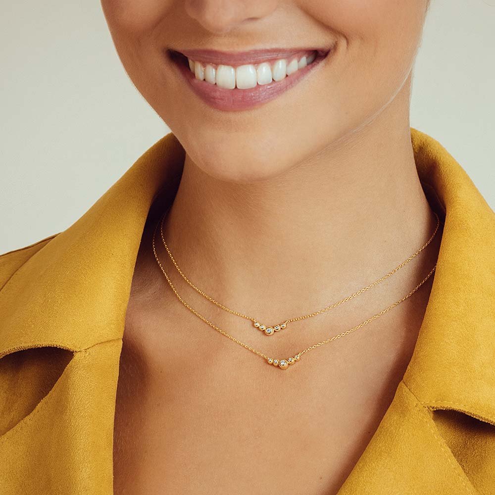 Nadi diamond yellow gold 18K layered necklace, fine chain with gemstones, delicate women's fine jewellery