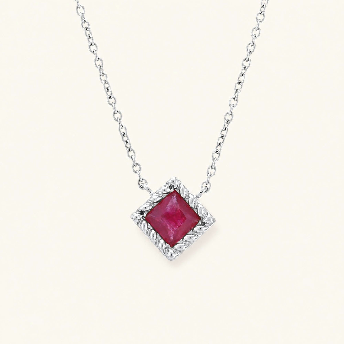 Indrani ruby necklace white gold princess cut