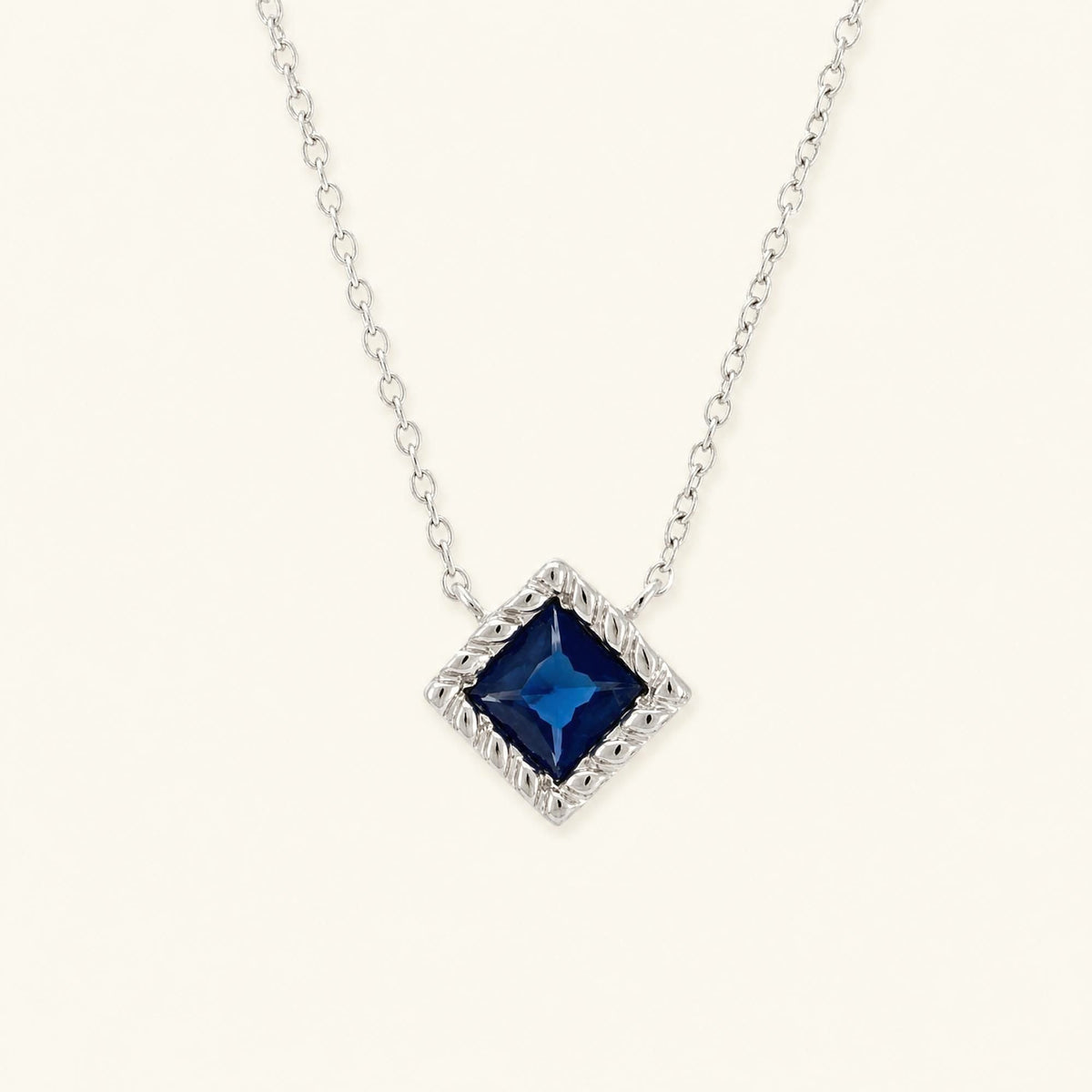 Indrani princess cut sapphire necklace in white gold