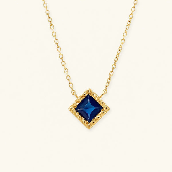 Indrani Princess cut Sapphire necklace in yellow gold