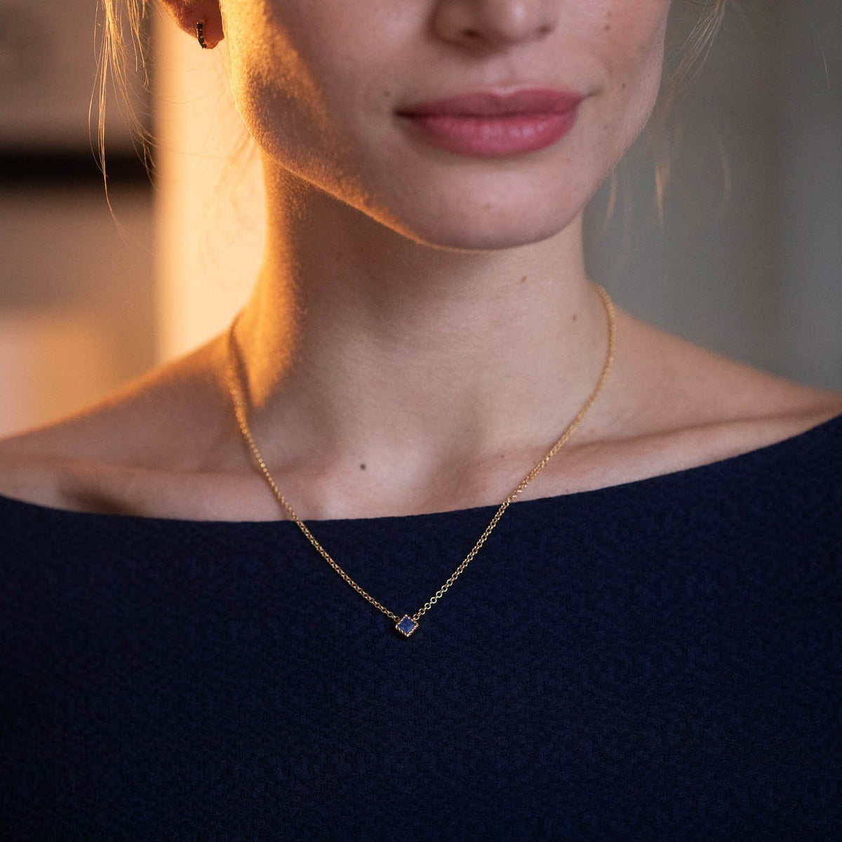 Indrani Princess Cut Sapphire Necklace in Vermeil Gold