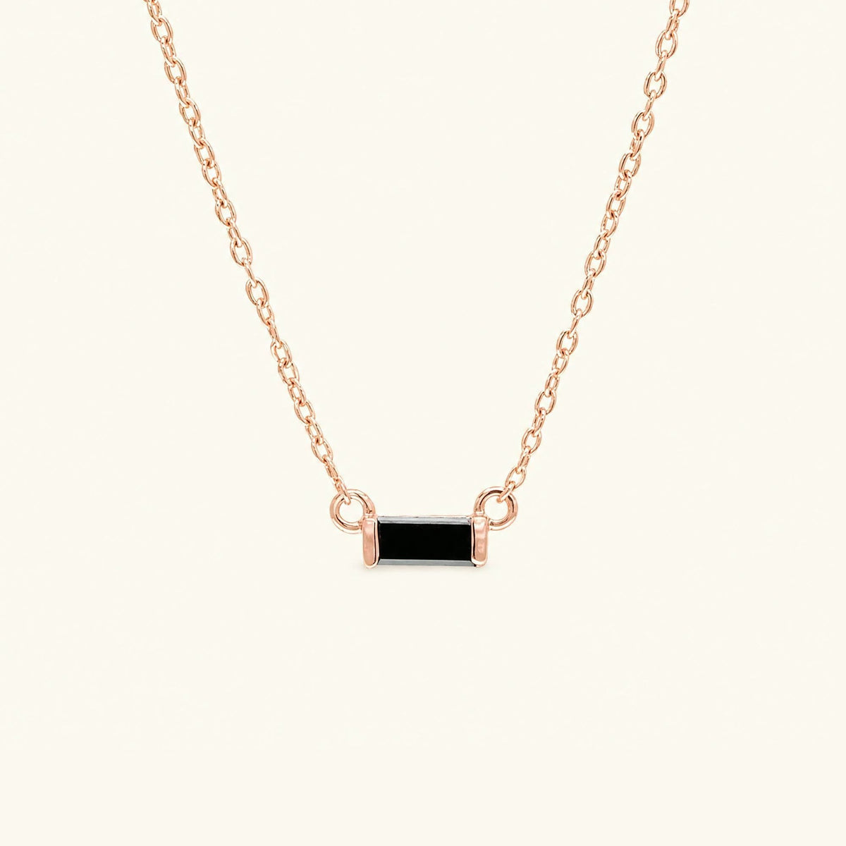 Shanti black diamond baguette necklace - rose gold