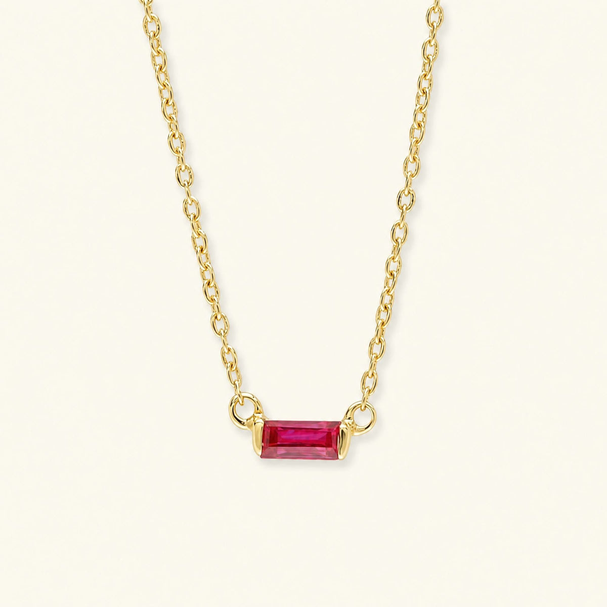 Shanti baguette cut ruby necklace in yellow gold