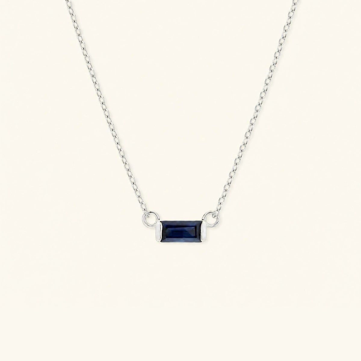 Shanti baguette cut sapphire necklace in white gold