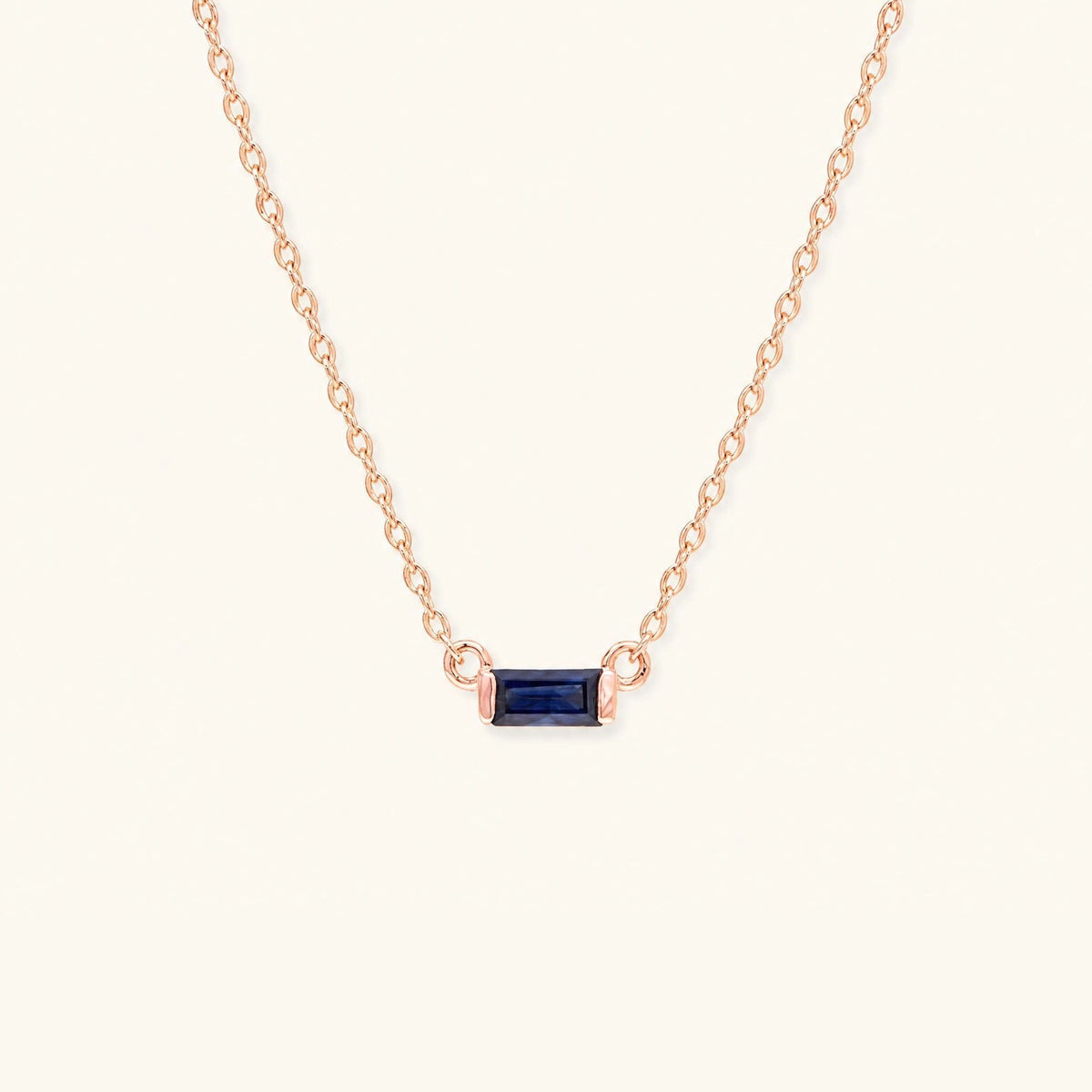 Shanti baguette cut sapphire necklace in rose gold