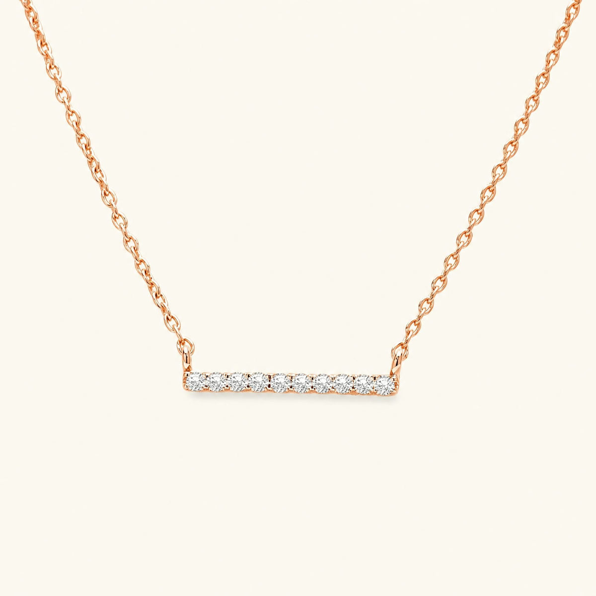 Long bar diamond necklace in rose gold