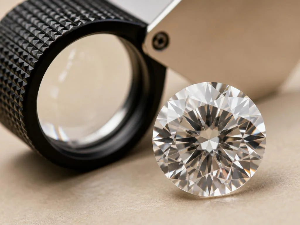 Diamond examined under a 10x loupe, revealing its characteristic natural inclusions