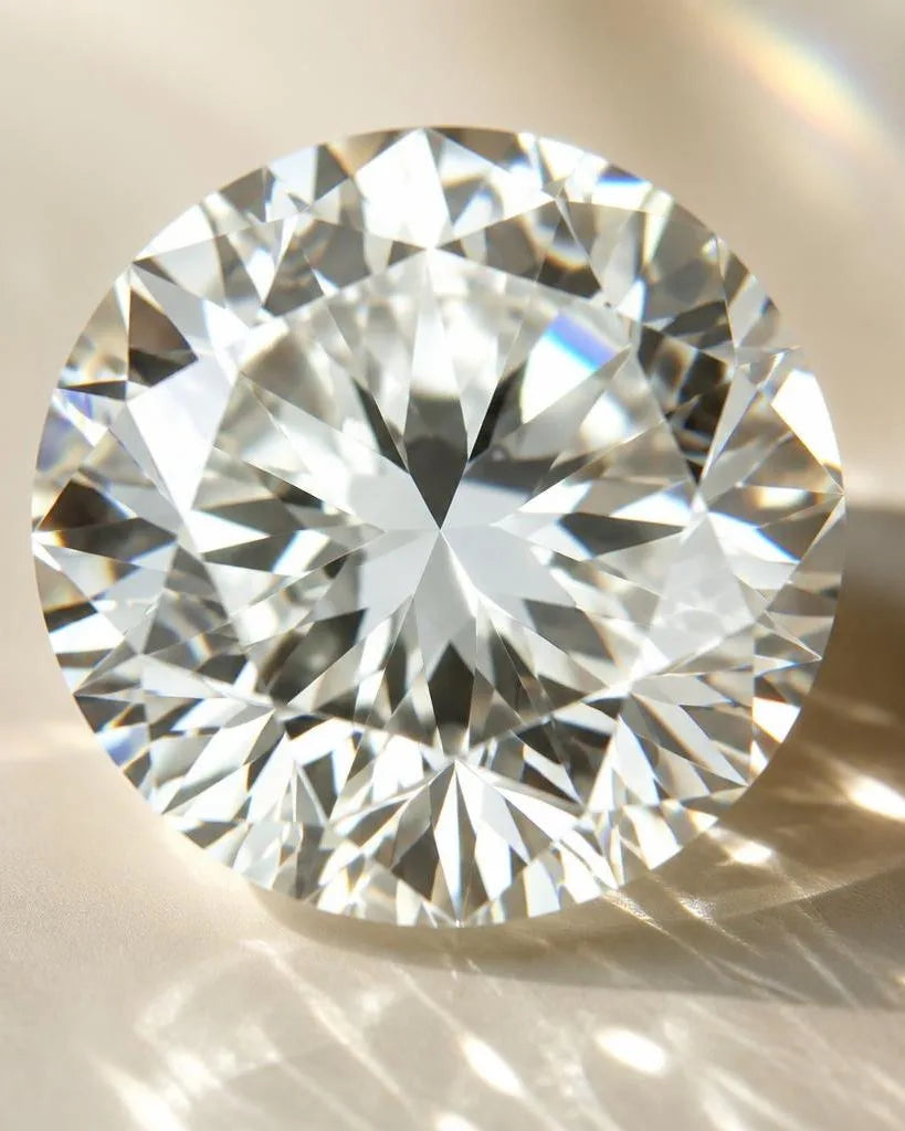Authentic brilliant diamond showing its facets and light dispersion in macro