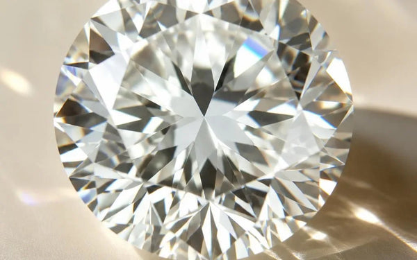 Authentic brilliant diamond showing its facets and light dispersion in macro