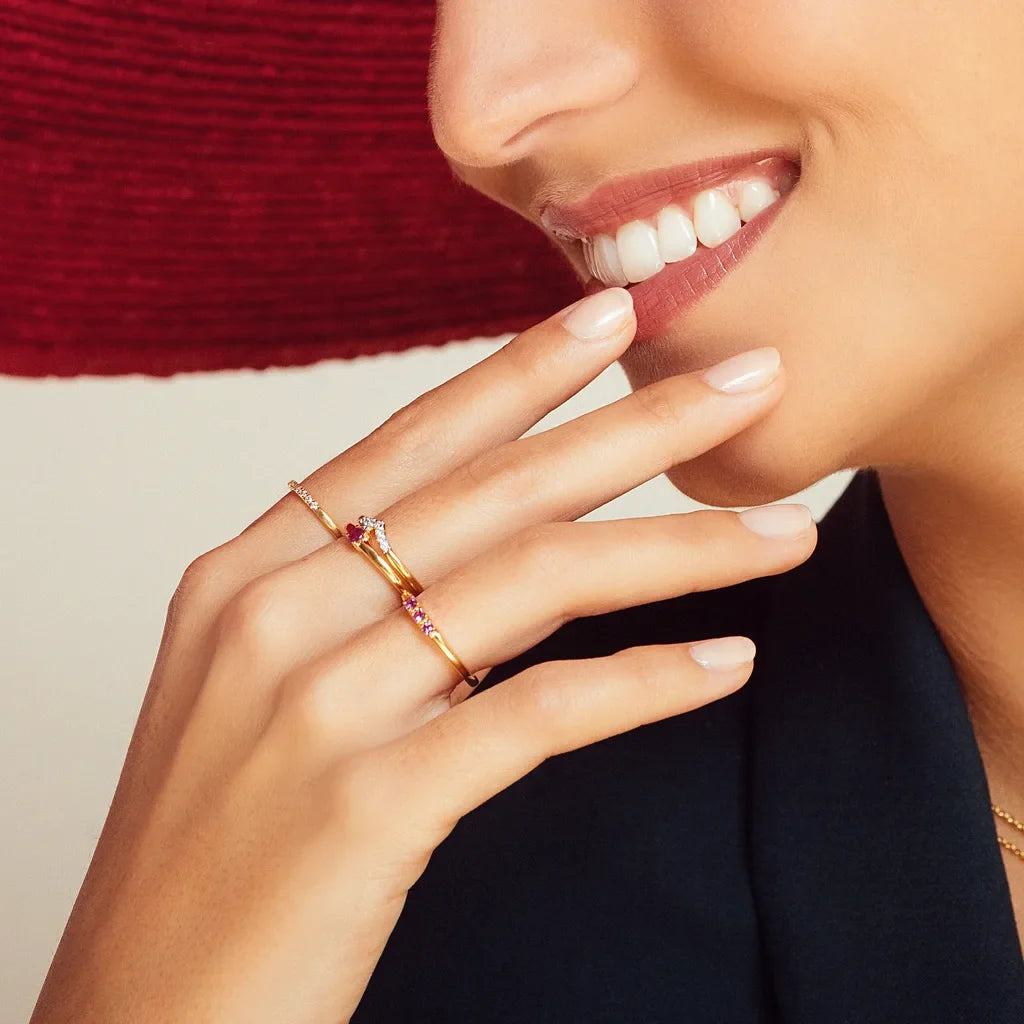 18K yellow gold ruby and diamond rings worn, Divine collection by Mayuri