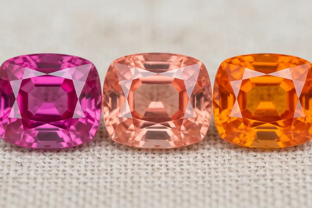 Colour comparison: pink sapphire, padparadscha sapphire, orange sapphire