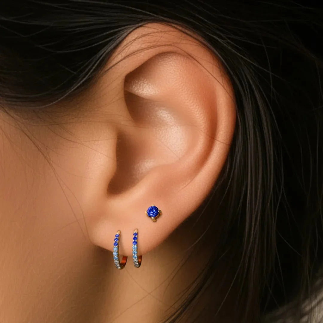 Jyoti sapphire hoops and Saral horizon sapphire earrings