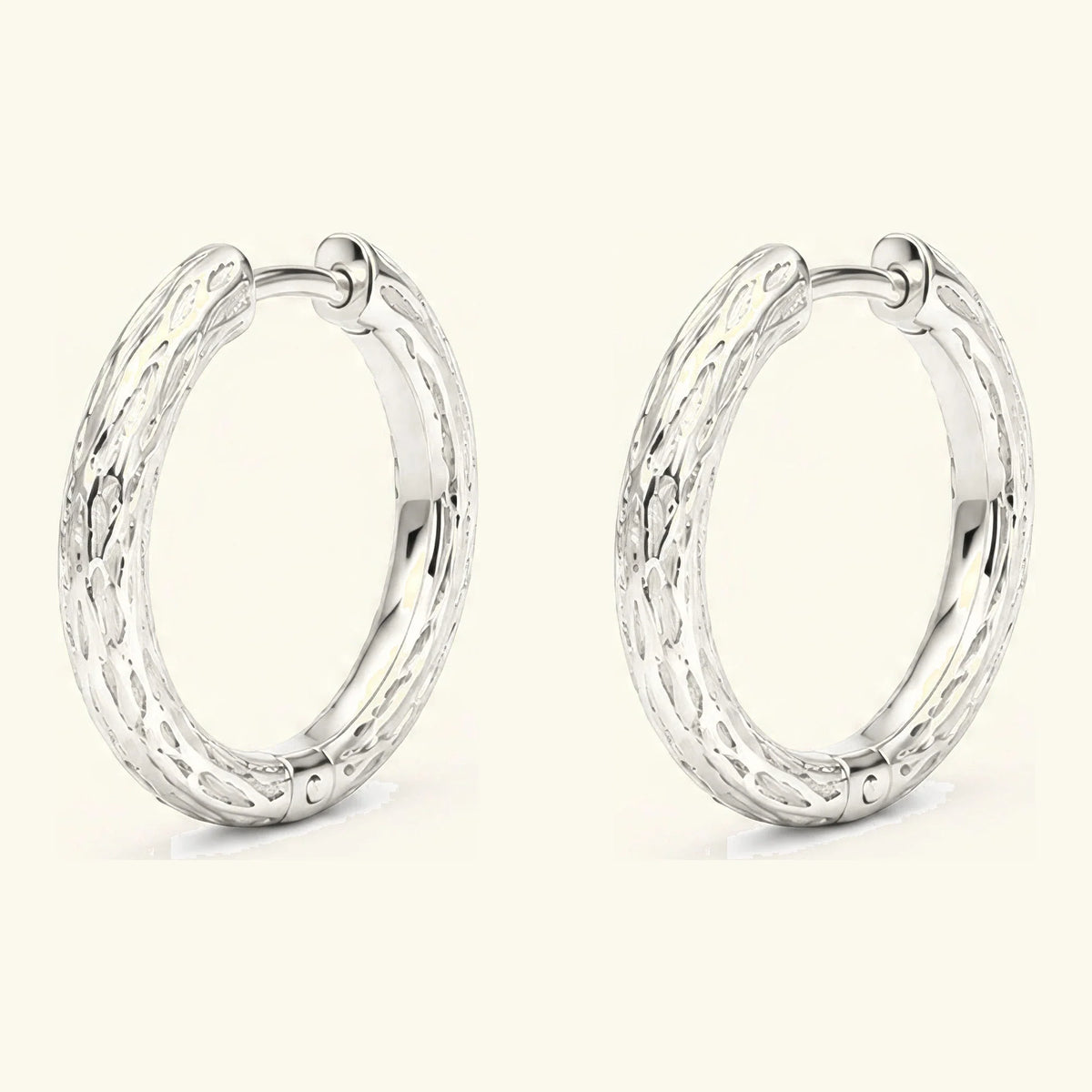 Sobek hoop earrings in 18K white gold, hoops with crocodile scales