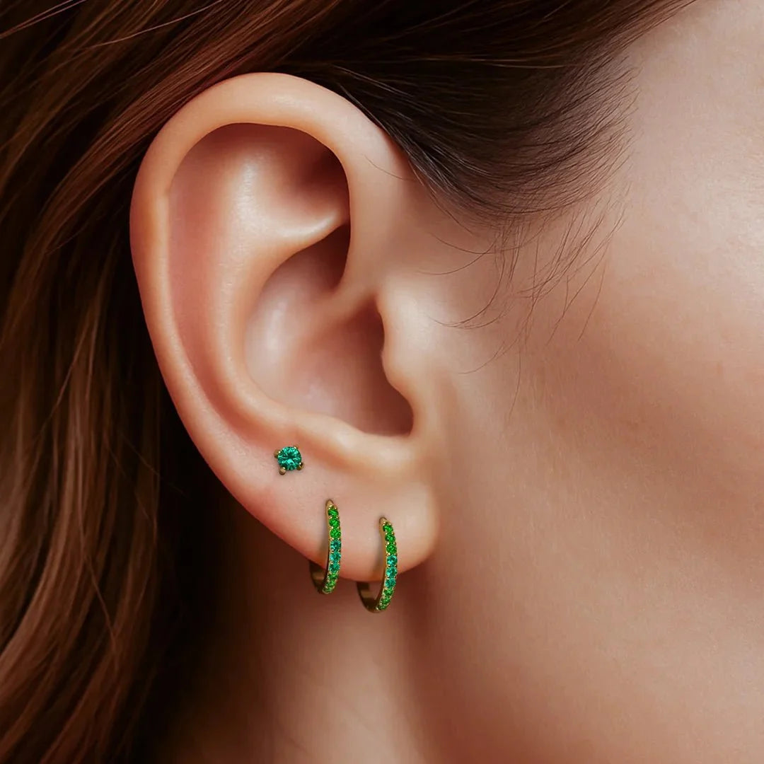 Jyoti emerald hoops and Saral emerald earrings for women