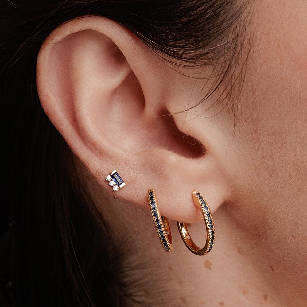 Prana sapphire and diamond earrings and sapphire hoop earrings