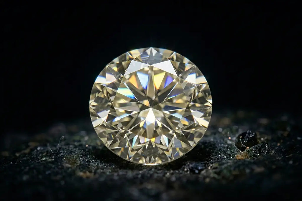 Natural brilliant cut diamond, light playing across the facets