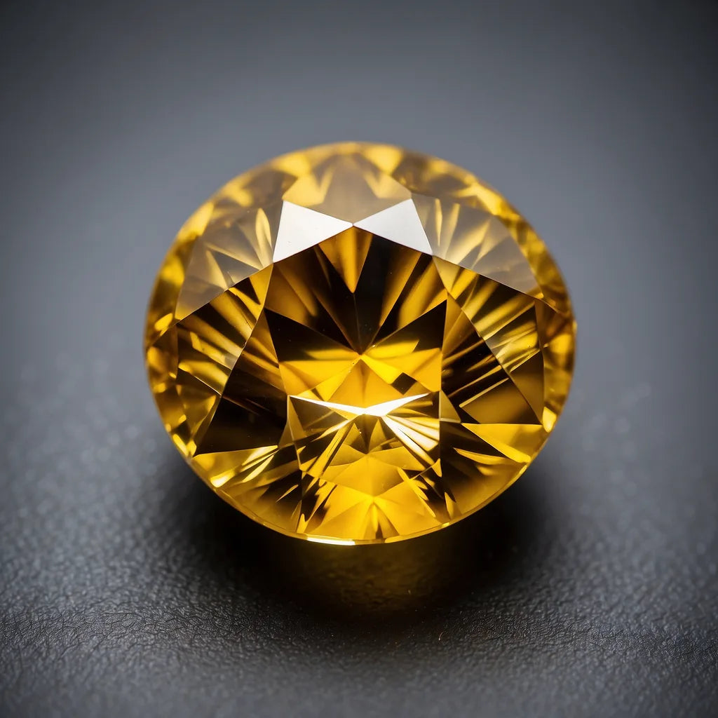 Natural round brilliant-cut yellow sapphire, revealing an intense golden hue and exceptional brilliance